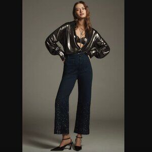 ANTHROPOLOGIE Cropped High-Rise Wide-Leg Jeans by Maeve: Sequin Sparkle Edition